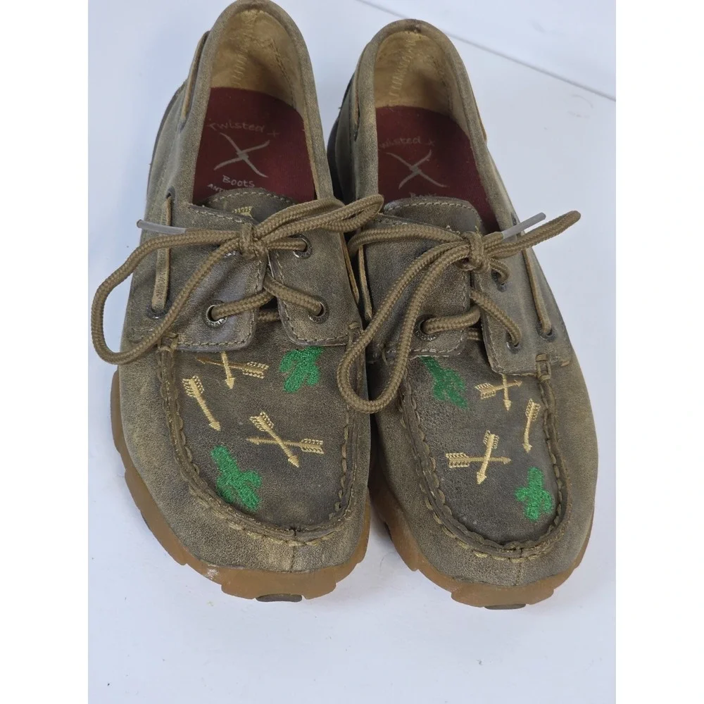 Twisted X Kids Size 2 Painted Cactus Arrow Leather Deck Shoes Moc Loafers Chill